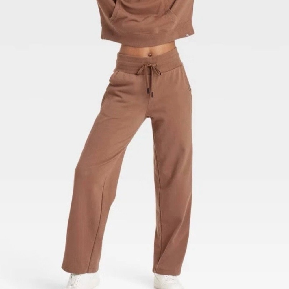 JoyLab Women’s French Terry Pants Sweatpants straight Leg Brown Size S